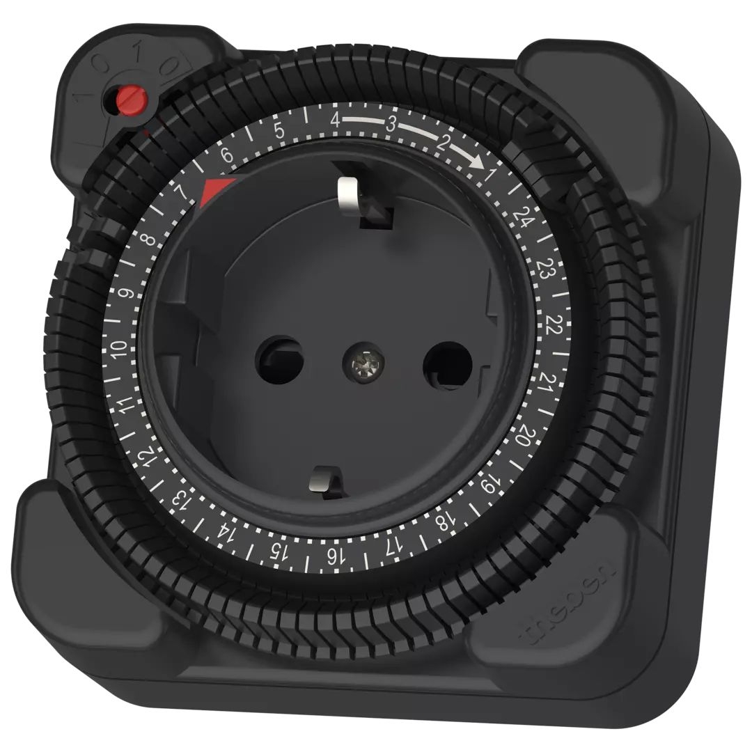 Theben 0260050 theben-timer 26 BK Analoge Steckdosenschaltuhr, Tagesprogramm, schwarz, erhöhter Berührungsschutz