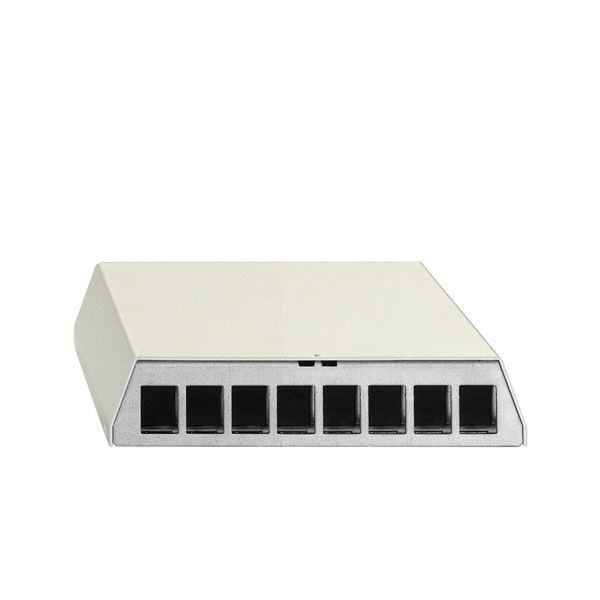 Rutenbeck 23911108 Patchpanel zur Aufnahme von max. 8 Universalmodulen und Keystonemodulen KMK, Aufputz, für Tisch-/Wandmontage, REG-Montage mit Hutschienenadapter 10010070, reinweiß