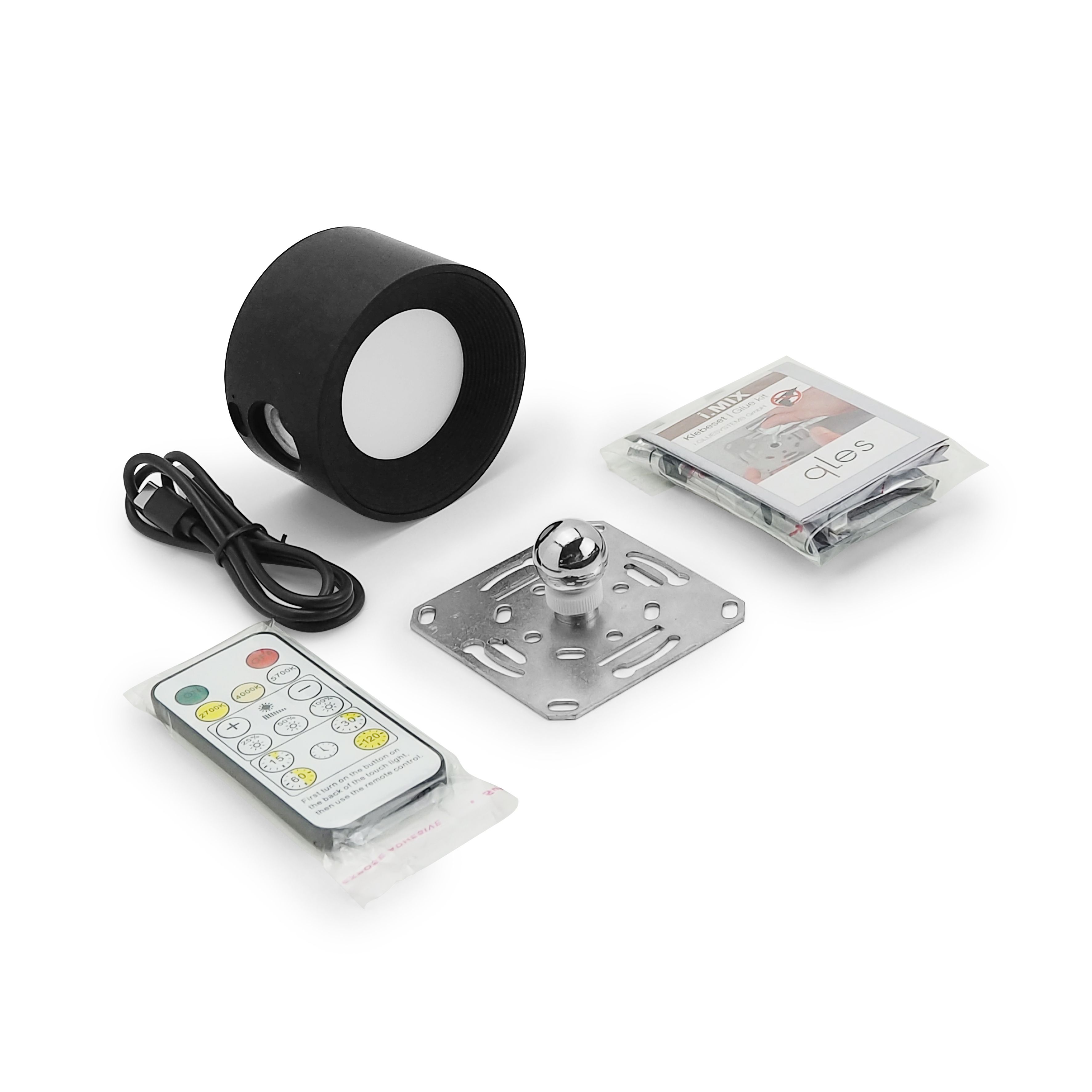qles AWR0403 Akku Wandleuchte, für Merten System-M, LED/3 Farbstufen (2700K, 4000K, 5700K), Schwarz matt, rund, IPX4, dimmbar, magnetisch/abnehmbar