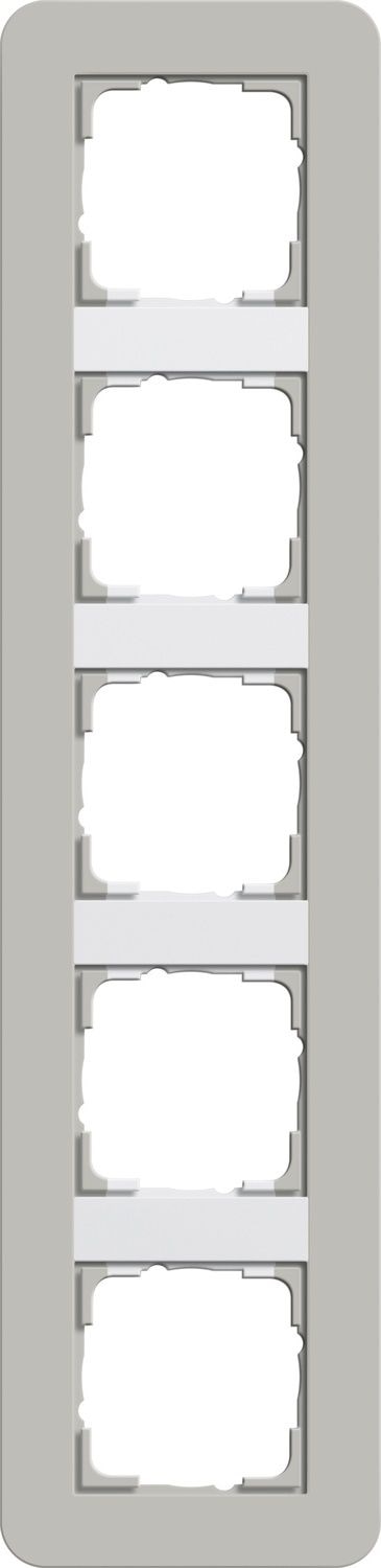 Gira 0215412 Abdeckrahmen 5-fach, Gira E3, grau Soft-Touch mit Trägerrahmen reinweiß glänzend
