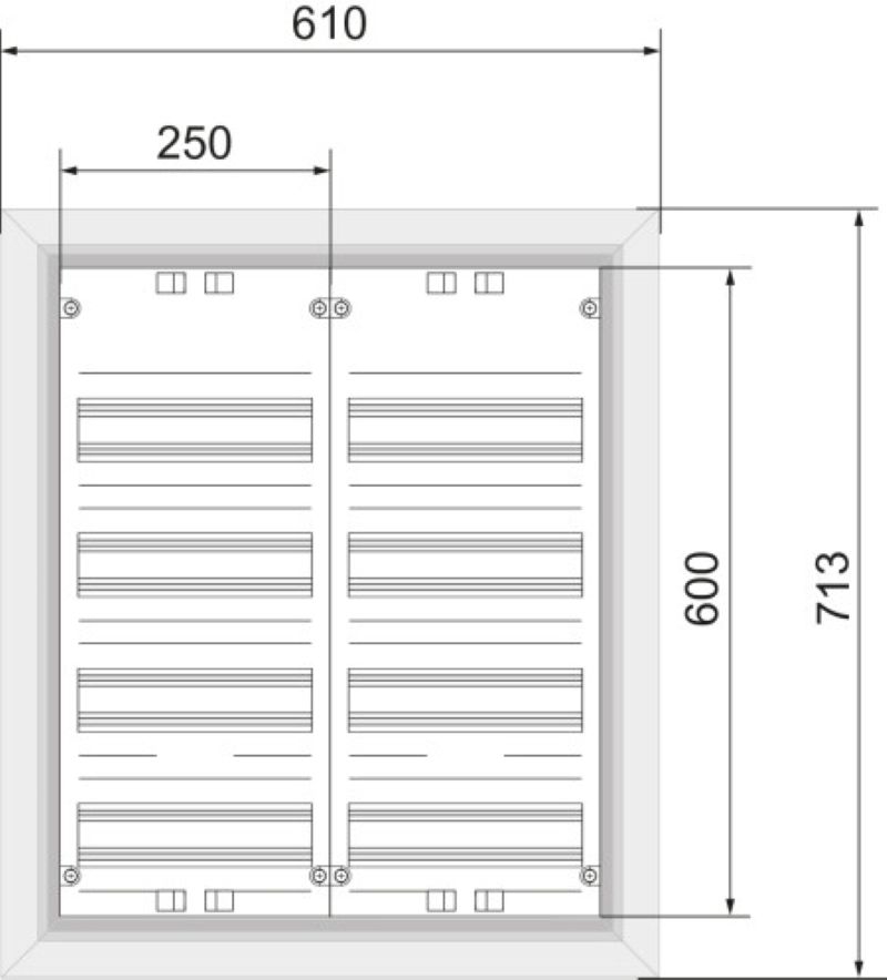 ABN UK24 Feldverteiler, 2x4-reihig, UP/HW, 96TE für REG, mit Volltüre, 600x713x125 mm, weiß