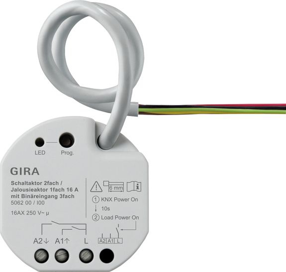 Gira 506200 Schaltaktor 2-fach / Jalousieaktor 1-fach 16 A mit Binäreingang 3-fach für Gira One und KNX