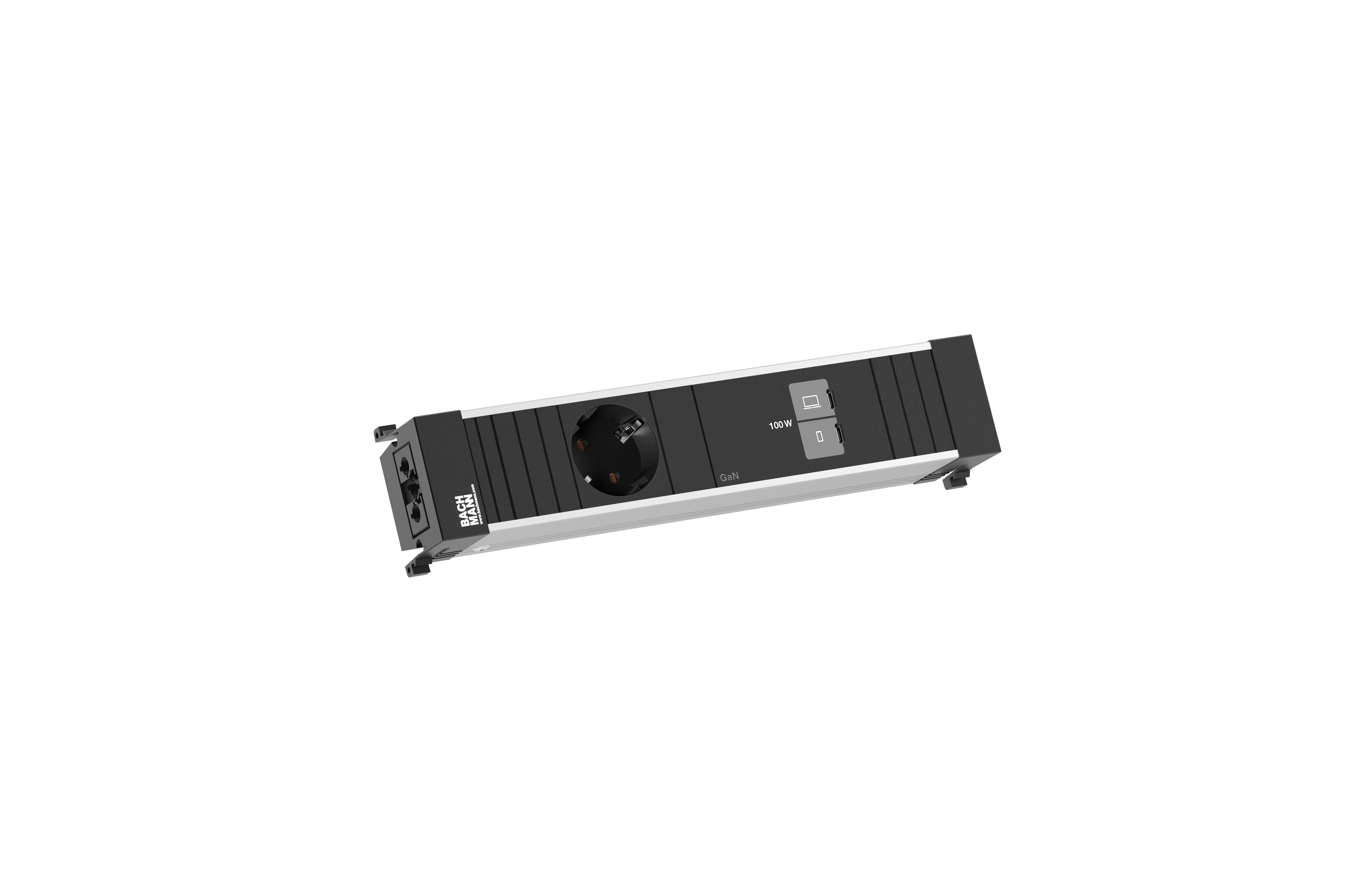 Bachmann BM0024725 Steckdosenleiste Conference M, 1x Schutzkontaktsteckdose, 1x USB C/C 100 W, GST18, schwarz