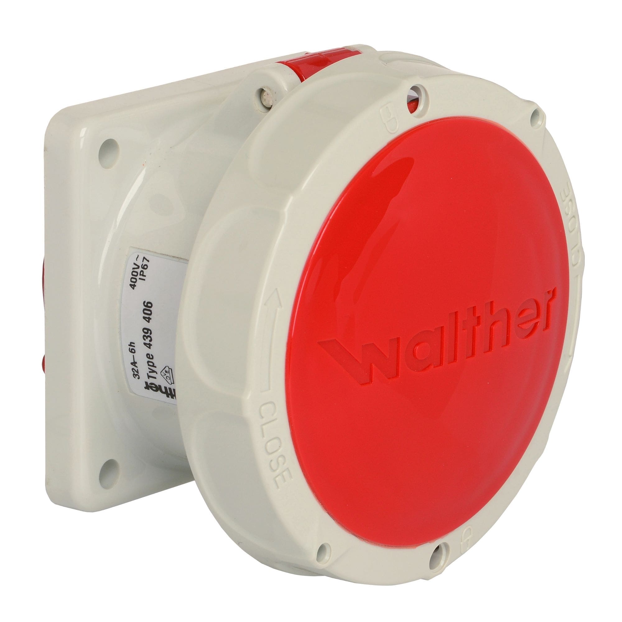 Walther Werke 439406 Wasserdichte Anbaudose gerade 32A 4P 6h mit Flansch 75x75mm