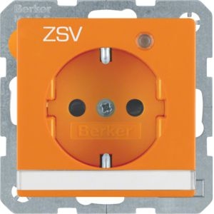 Berker 41106014 Schutzkontakt-Steckdose  mit Kontroll-LED, Aufdruck "ZSV", Beschriftungsfeld, erhöhtem Berührungsschutz und Schraub-Liftklemmen Q.x orange samt
