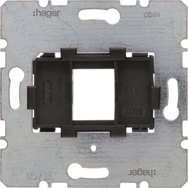 Hager WDF4617S Tragplatte mit schwarzer Aufnahme 1-fach für Modular Jack, Unterputz, schwarz