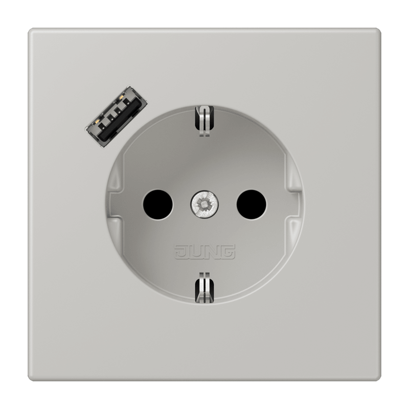 Jung LC152018A205 Schutzkontakt-Steckdose mit USB-Ladegerät Typ A, Safety+, Les Couleurs® 32013, gris clair 31