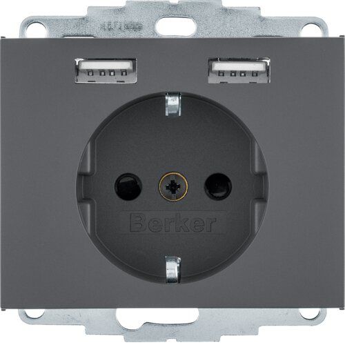 Berker 48037006 Schutzkontakt-Steckdose mit 2x USB Typ A, K1 anthrazit