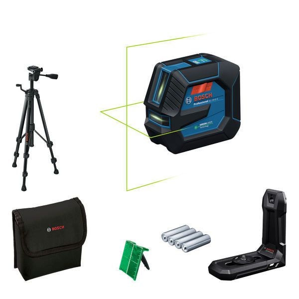 Bosch 601065601 Linienlaser-Set GLL 20-22 G, Klasse 2, mit Universalhalter LB 10, Baustativ BT 150, mit Tasche