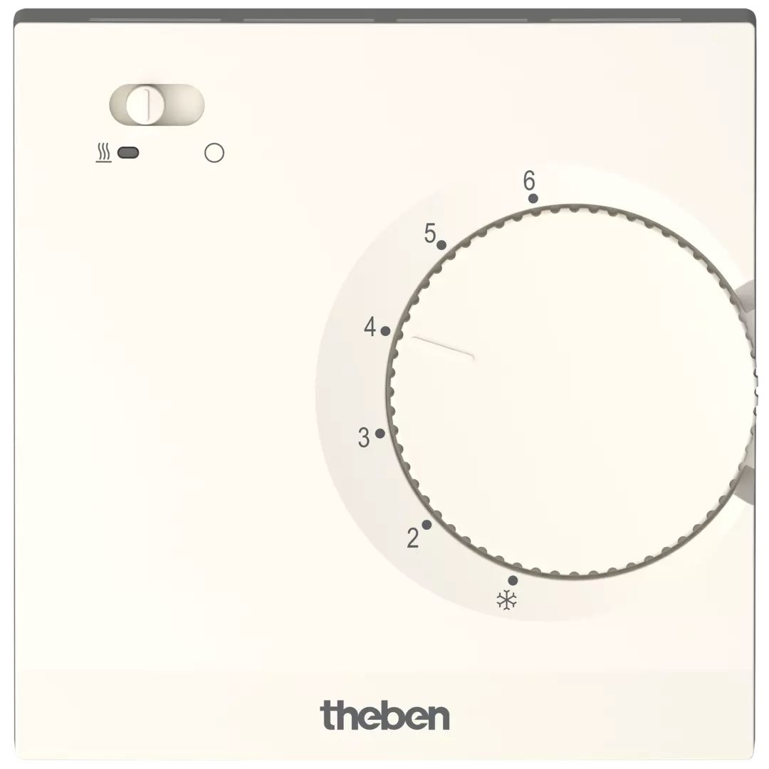 Theben 7060003 RAMSES 706 S Elektronischer Aufputz-Raumthermostat, Temperaturregelung über Stellrad, externe Temperaturabsenkung möglich, Schalter Ein/Aus, weiß