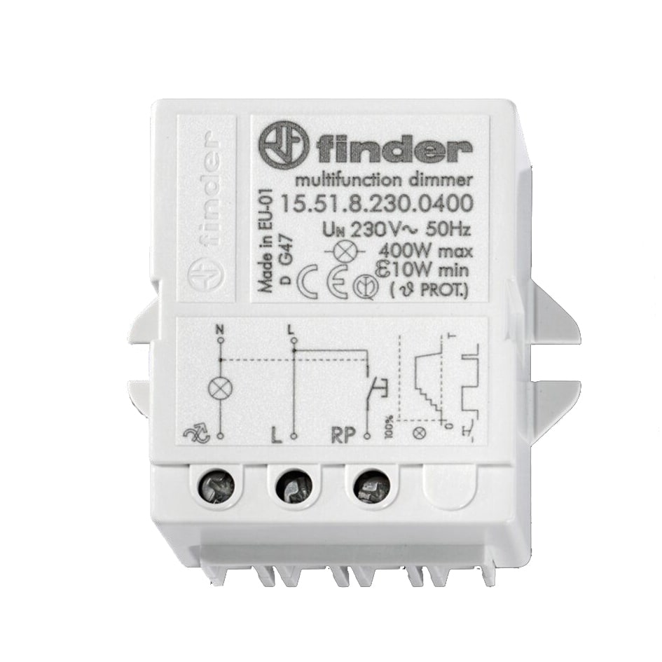 Finder 155182300400 Dimmer für Chassis- oder Dosenmontage, dimmt schrittweise, Memoryfunktion, max. 400 W, für 230 V AC
