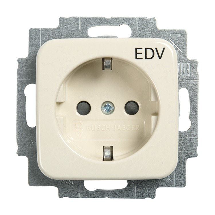 Busch-Jaeger 20 EUC/DVKS-212 Schutzkontakt-Steckdose, Safety+, mit Aufdruck "EDV", weiß glänzend, Busch-Duro 2000 SI