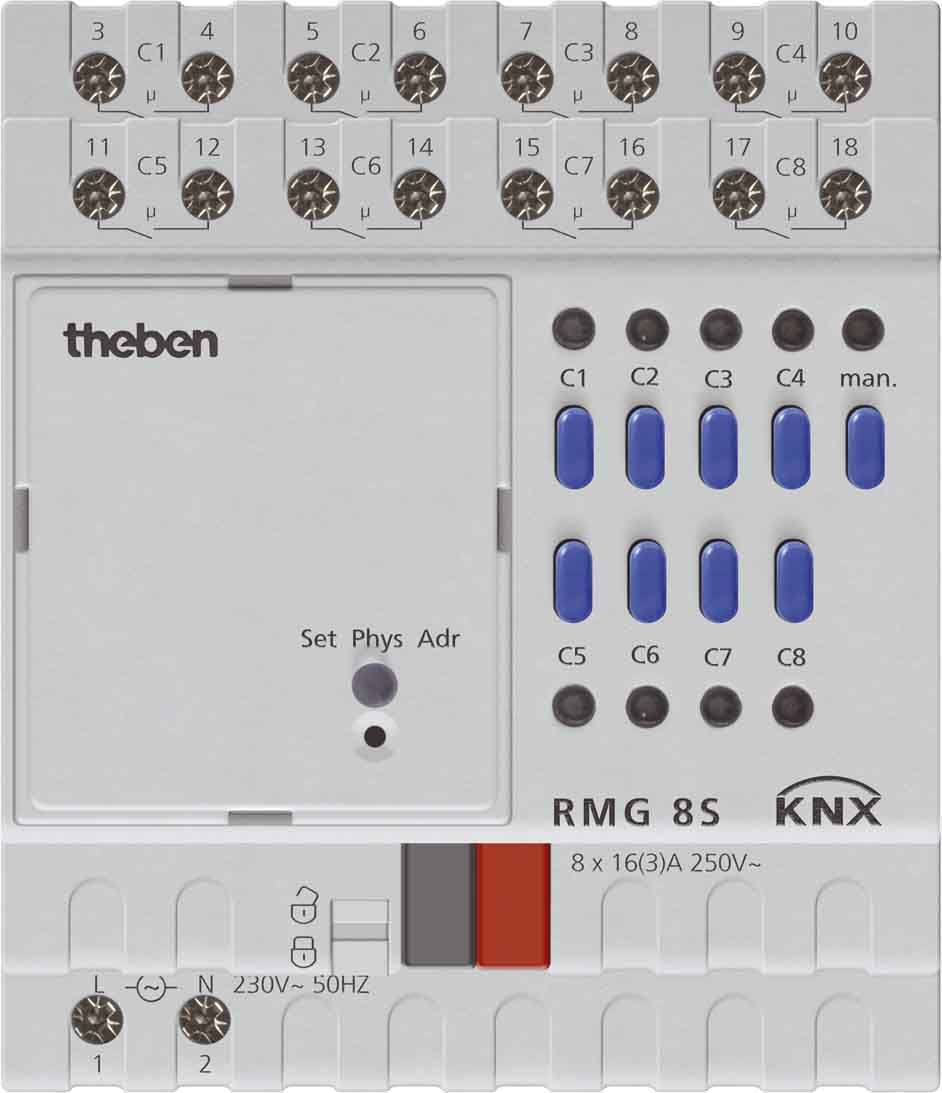 Theben 4930220 RMG 8 S KNX Schaltaktor 8-fach, Grundgerät