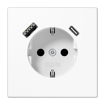 Jung LS1520-15CAWW Schutzkontakt-Steckdose 16 A 250 V ~, mit USB-Ladegerät 1 x Typ A + 1 x Typ C, SAFETY+, Serie LS, alpinweiß