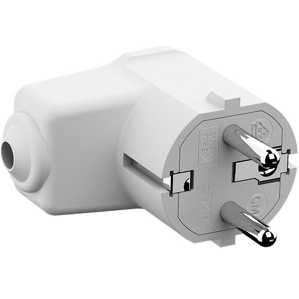 Bachmann 960.202 Montage-Winkelstecker, 16 A, 250 V, mit Zugenlastung und Knickschutzhülle, doppeltes Schutzkontaktsystem, IP20, weiß