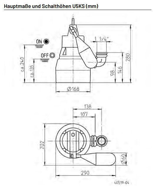 Jung Pumpen JP09417 Schmutzwasserpumpe U5 KS mit Schaltautomatik, 10m Leitung