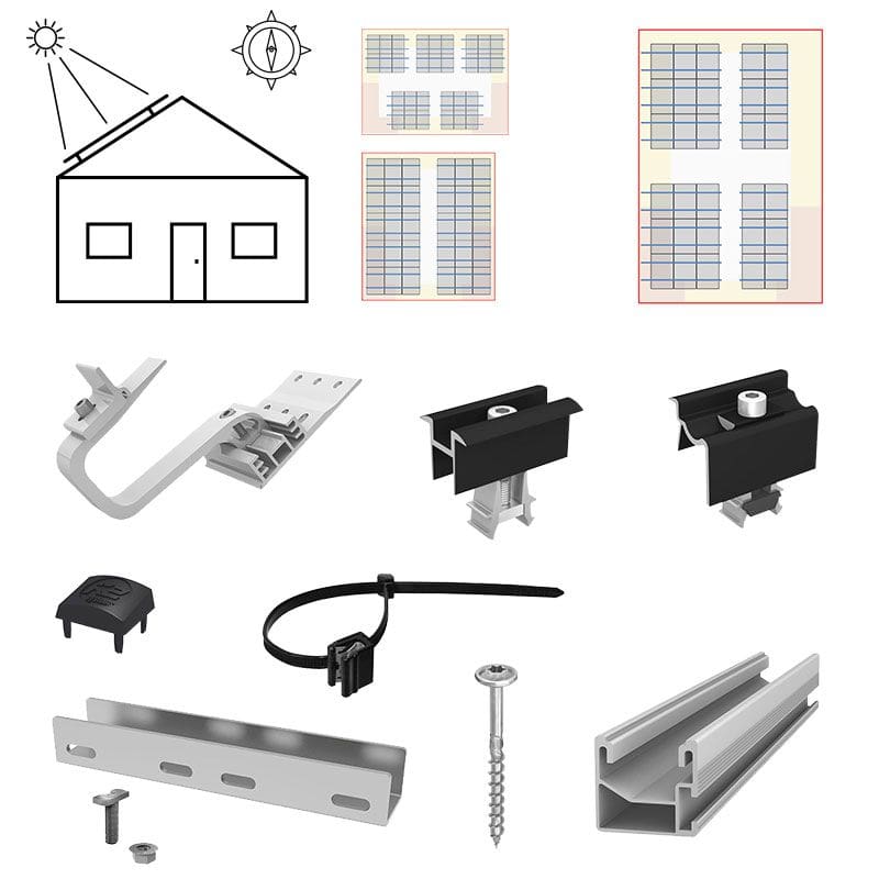 K2 E24-PV-SET3-UKS-30 Unterkonstruktions-Set Schrägdach für 30 Module (ca. 12-13 kWp)