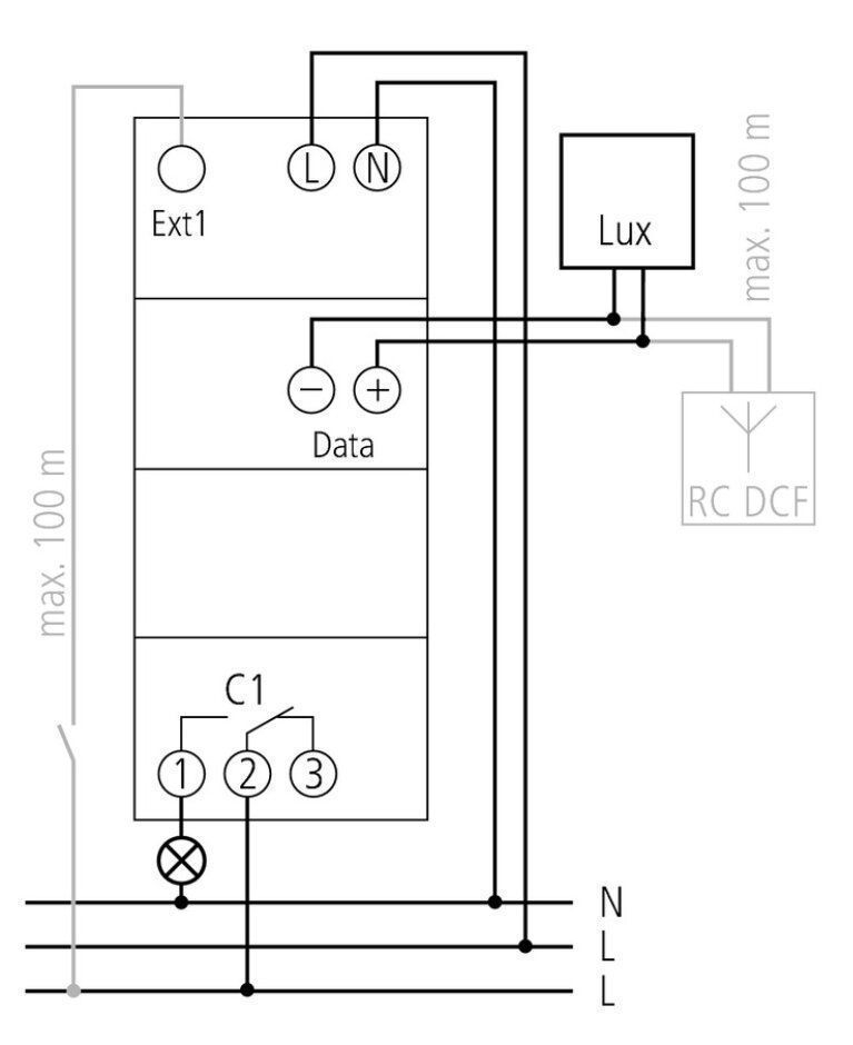 Theben 1210230 LUNA 121 top3 AL Digitaler Dämmerungsschalter mit Zeitschaltuhr, Aufbau-Lichtsensor, 1 Kanal, RC-fähig