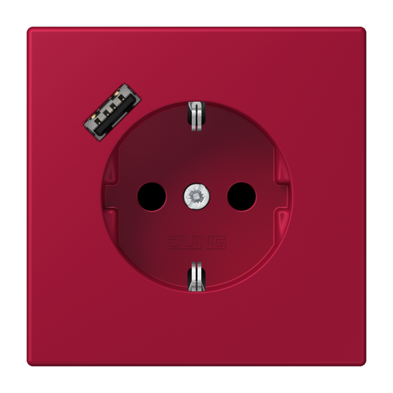 Jung LC152018A229 Schutzkontakt-Steckdose mit USB-Ladegerät Typ A, Safety+, Les Couleurs® 32100, rouge carmin