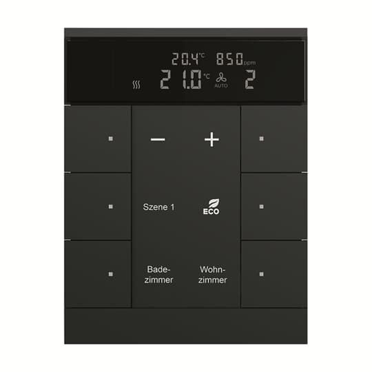 Busch-Jaeger SBC/U6.0.11-885 Raumtemperaturregler mit CO₂/Feuchte-Sensor, 6-fach mit Bedienfunktion, schwarz matt, Busch-Tenton