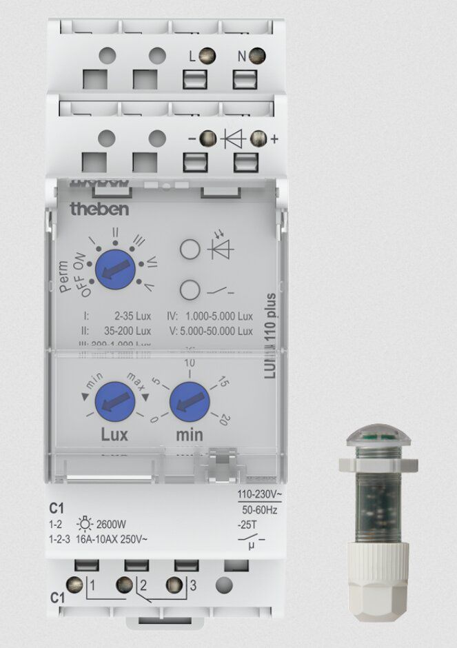 Theben 1100900 LUNA 110 plus EL analoger Dämmerungsschalter mit Einbau-Lichtsensor