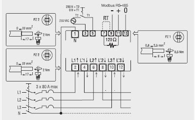 Hager ECR380D Energiezähler Drehstrom , direkt 80A,  MODBUS, MID