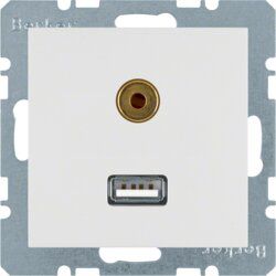 Berker 3315398989 USB/3,5 mm Audio Steckdose, S.1/B.3/B.7, polarweiß glänzend