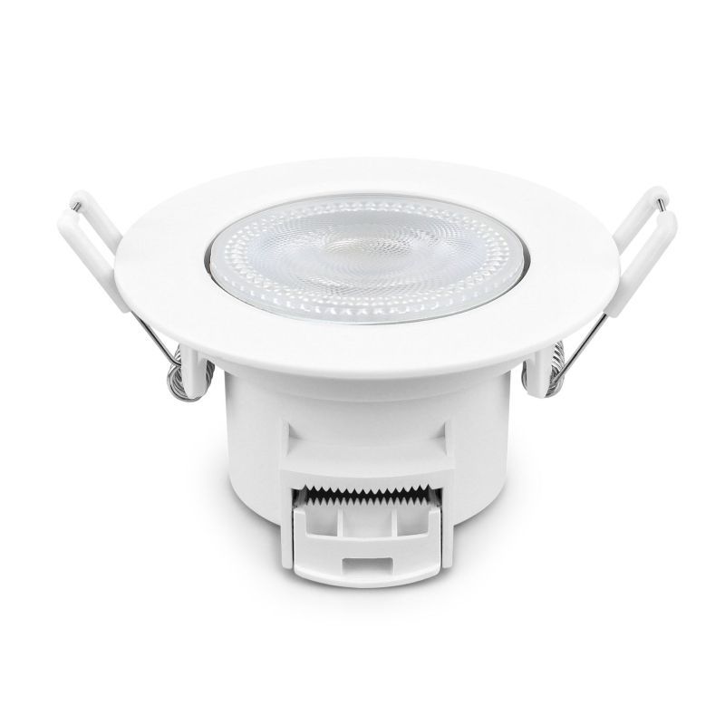 Heitronic 501456 LED Einbaustrahler DL7003, rund, 5,5 Watt, 3000/4000/6500 K, 540/600/580 lm, dimmbar, IP44, schwenkbar, weiß, schwarz und silber gebürsteter Abdeckring