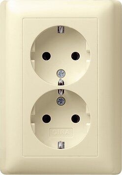 Gira 078001 2-fach Schutzkontakt-Steckdose mit Vollplatte , Standard 55, cremeweiß glänzend