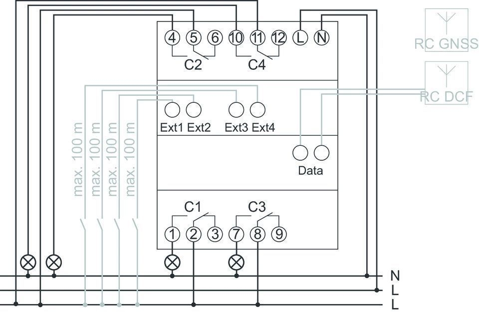 Theben 6440330 TR 644 top3 BLE RC Digitale Zeitschaltuhr, Jahresprogramm und Astro-Programm, 4 Kanäle, App-Programmierung möglich, DCF oder GNSS/GPS