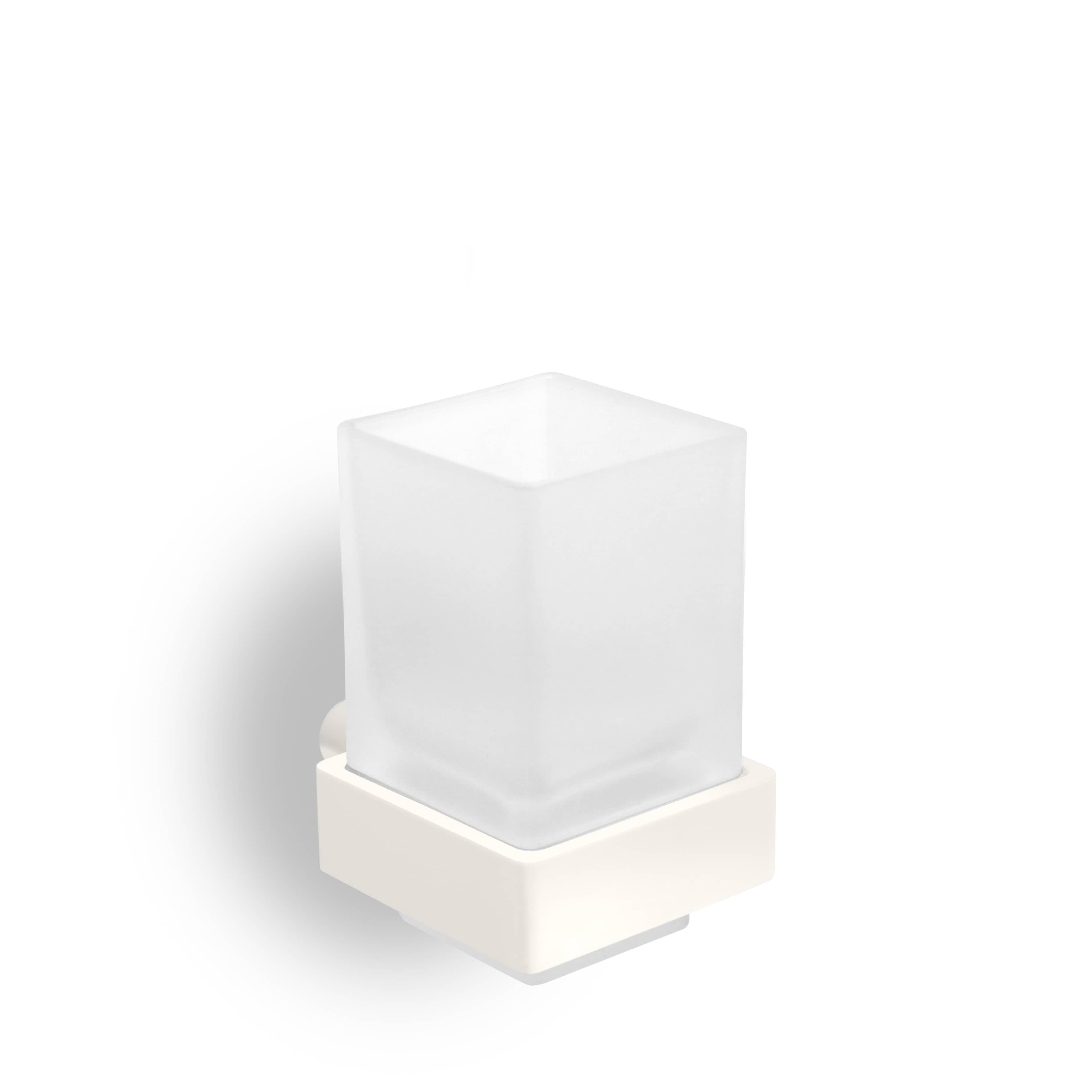 qles HWB0619 Badhalter Wasserglas, für Merten System-M, Glas satiniert, beleuchtet/LED/warmweiß (3000k), Polarweiß glänzend, brillant, IP44