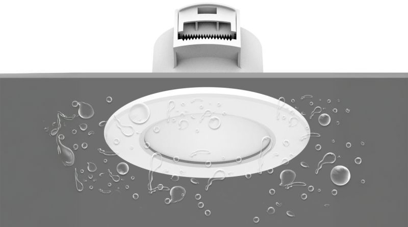 Heitronic 501456 LED Einbaustrahler DL7003, rund, 5,5 Watt, 3000/4000/6500 K, 540/600/580 lm, dimmbar, IP44, schwenkbar, weiß, schwarz und silber gebürsteter Abdeckring