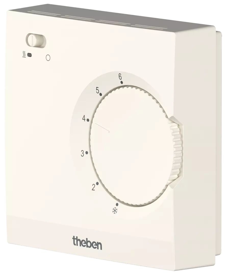 Theben 7060003 RAMSES 706 S Elektronischer Aufputz-Raumthermostat, Temperaturregelung über Stellrad, externe Temperaturabsenkung möglich, Schalter Ein/Aus, weiß