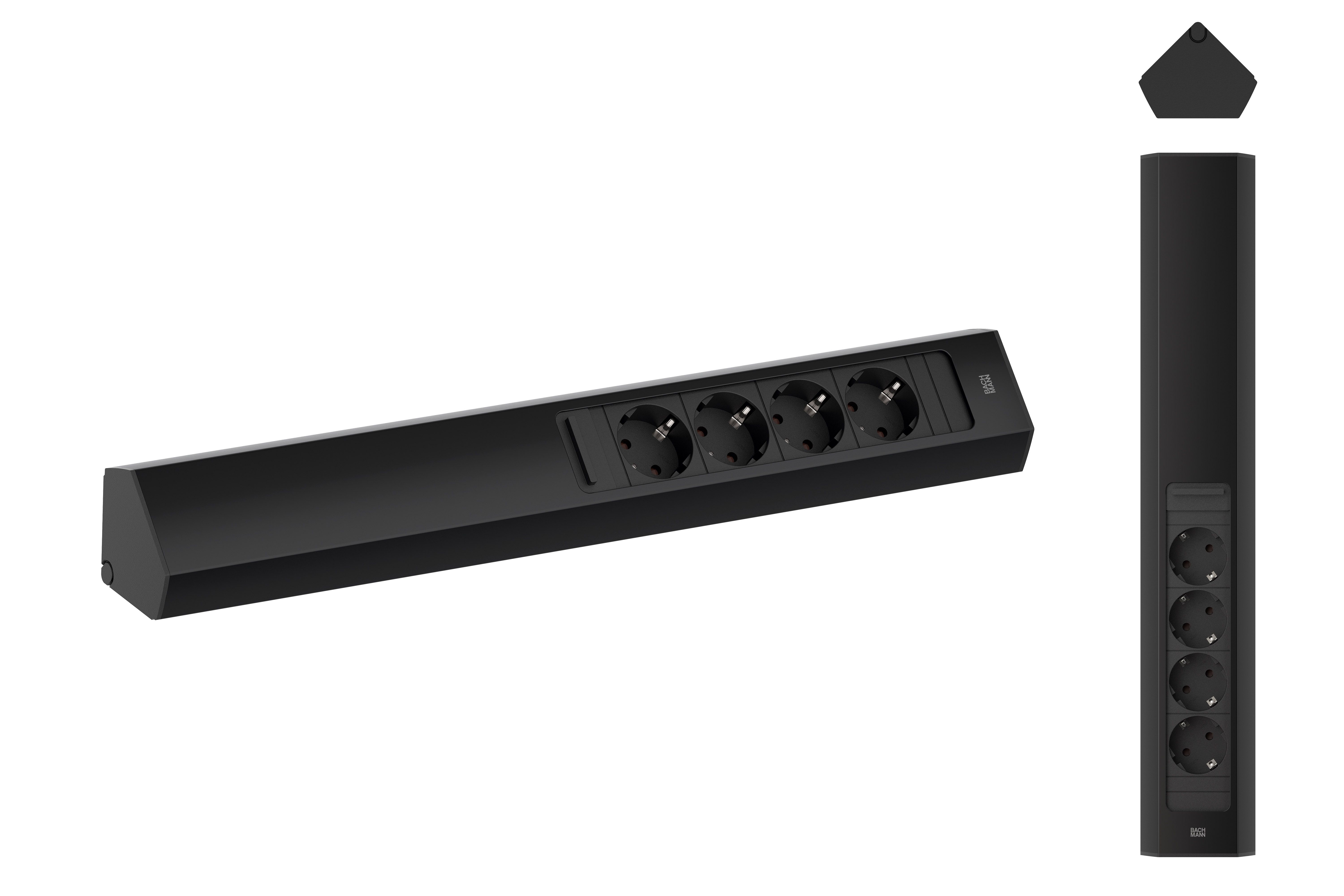 Bachmann 932.104 Steckdosenleiste CASIA 2 Lang, 4x Schutzkontaktsteckdose, 2,0 m Aderendhülsen und beigelegter Montagestecker, schwarz