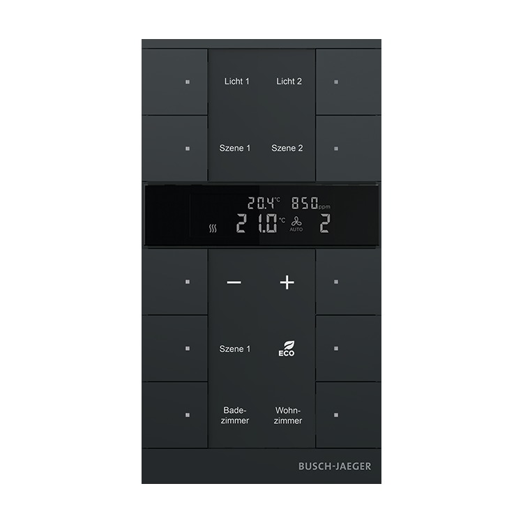 Busch-Jaeger SBC-F-10.0.11-885  Raumtemperaturregler mit VOC/Feuchte-Sensor und Bedienfunktion, 10-fach, schwarz matt, Busch-Tenton®