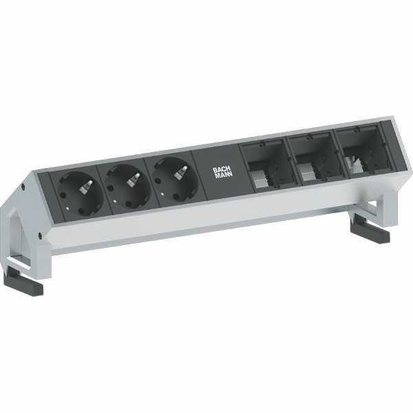 Bachmann 902.202 DESK2, 3 Schutzkontaktsteckdosen, 3 Custom Module leer, Zuleitung 0,2m H05VV-F3G1,5mm², GST18i3 Stecker, inkl. Haltewinkel