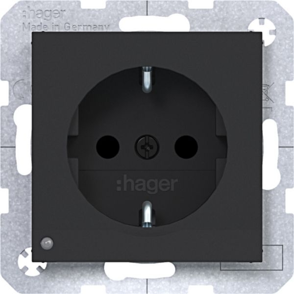 Hager WAS1462BM Schutzkontaktsteckdose mit LED-Orientierungslicht, erhöhter Berührungsschutz, Schraubliftklemmen, A.x/C.x, nachtschwarz matt