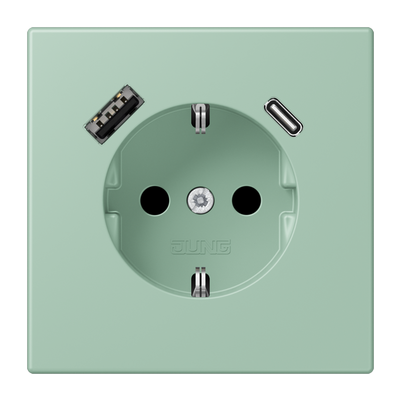 Jung LC152015CA217 Schutzkontakt-Steckdose mit USB-Ladegerät Typ AC, Safety+, Les Couleurs® 32041, vert anglais clair