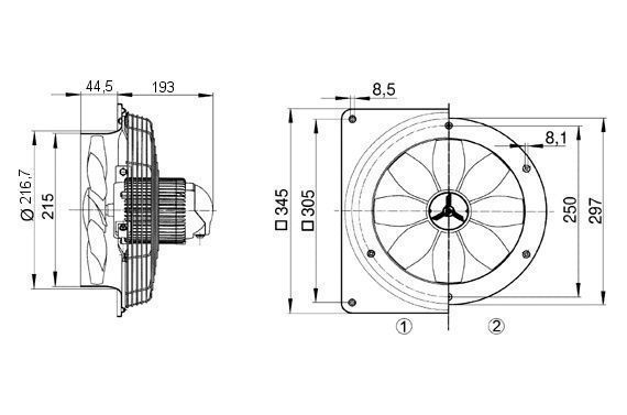 Maico DZQ 20/2B  Axial-Wandventilator, Drehstrom, 1.150 m³/h