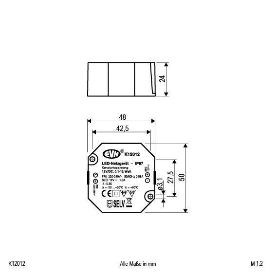 EVN K12012 LED-Netzgerät 1,00A 0,1-12W, IP67