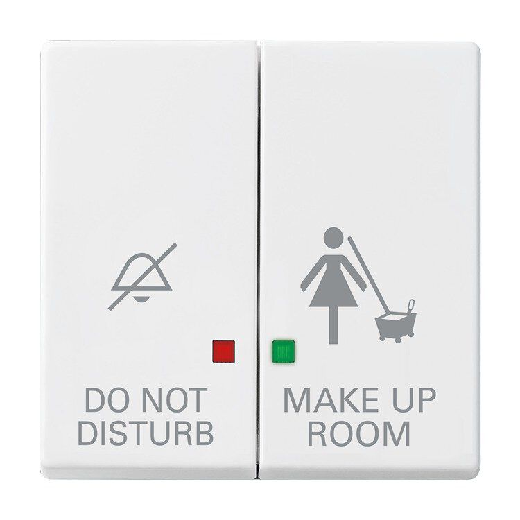 Busch-Jaeger 1785/11 K-884 Wippe 2-fach mit Aufdruck "DO NOT DISTURB / MAKE UP ROOM", mit Kontrollfenster, Zimmereinheit, Plattform 63, studioweiß matt