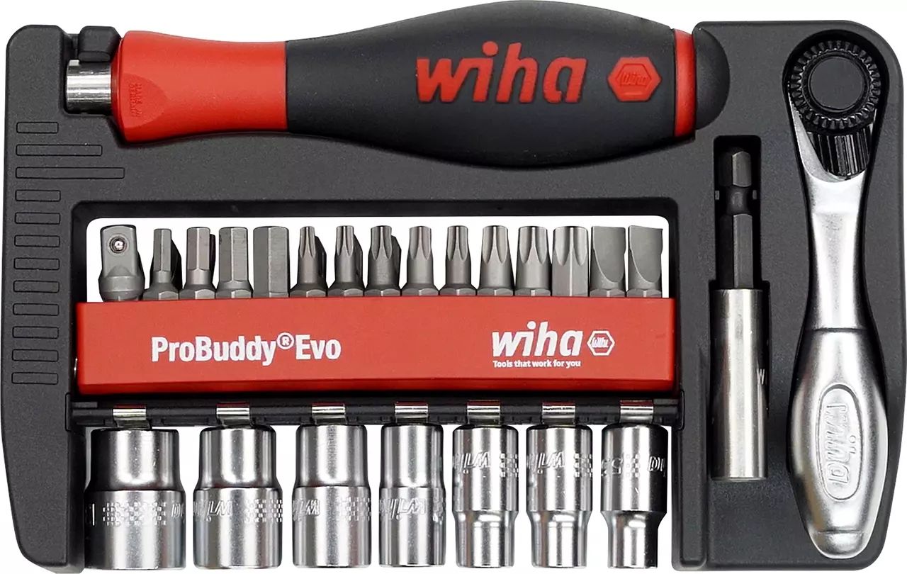 Wiha 46960 ProBuddy Evo 40-tlg. Bit und Steckschlüssel Set 1/4 Zoll für Profi, Heimwerker & Fahrradfahrer