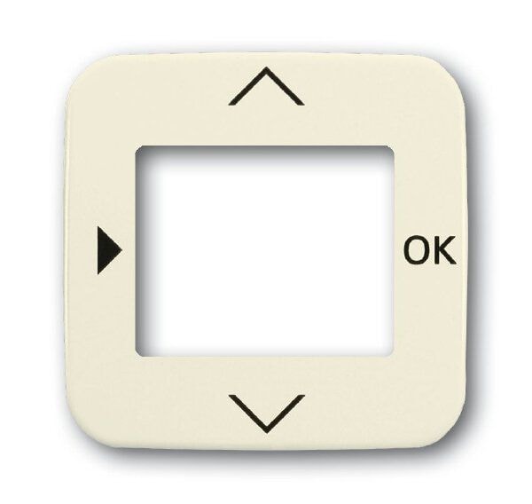 Busch-Jaeger 6435-212 Zentralscheibe für Timer/Raumtemperatur-Regler-Bedienelement mit Aufdruck Symbol "Pfeiler" und "OK", weiß glänzend, Busch-Duro 2000 SI