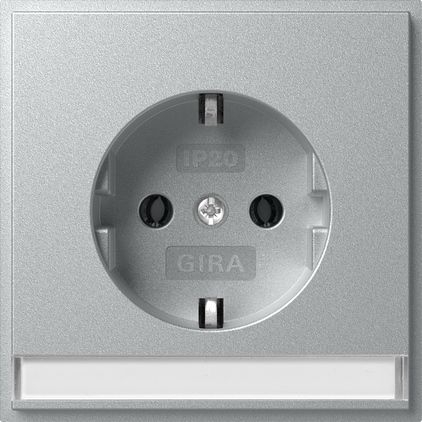 Gira 446265 Schutzkontakt-Steckdose mit Beschriftungsfeld und erhöhtem Berührungsschutz (Safety Plus) (IP20), Gira TX_44, Farbe alu