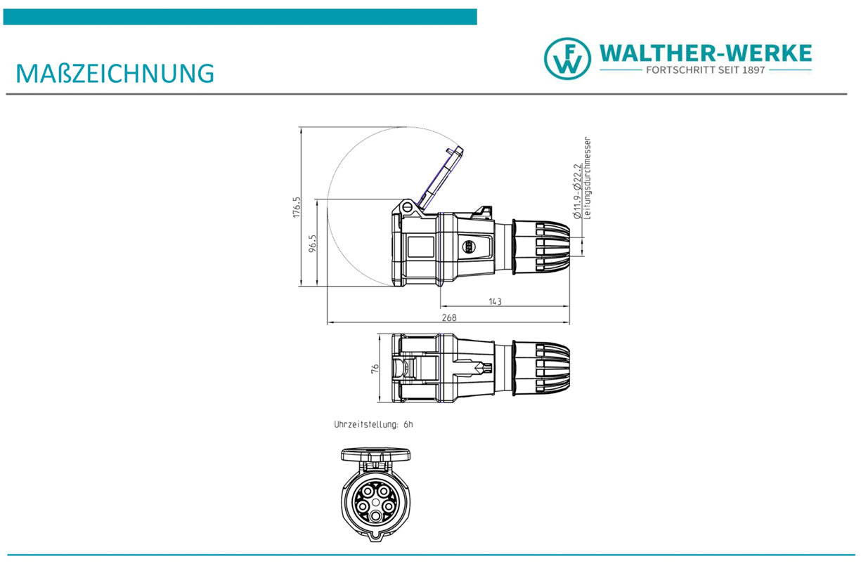 Walther Electric FW331506SK CEE NEO Kupplung Classic, 400V, 32A, 5P, 6h, IP54, mit Schraubtechnik