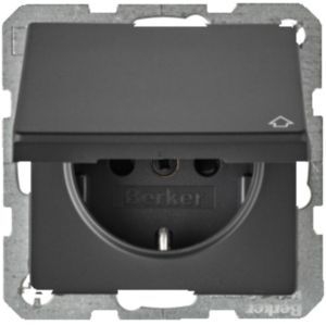 Berker MAN0204723 Schutzkontakt-Steckdose mit Klappdeckel und erhöhtem Berührungsschutz, Q.x, tiefschwarz matt