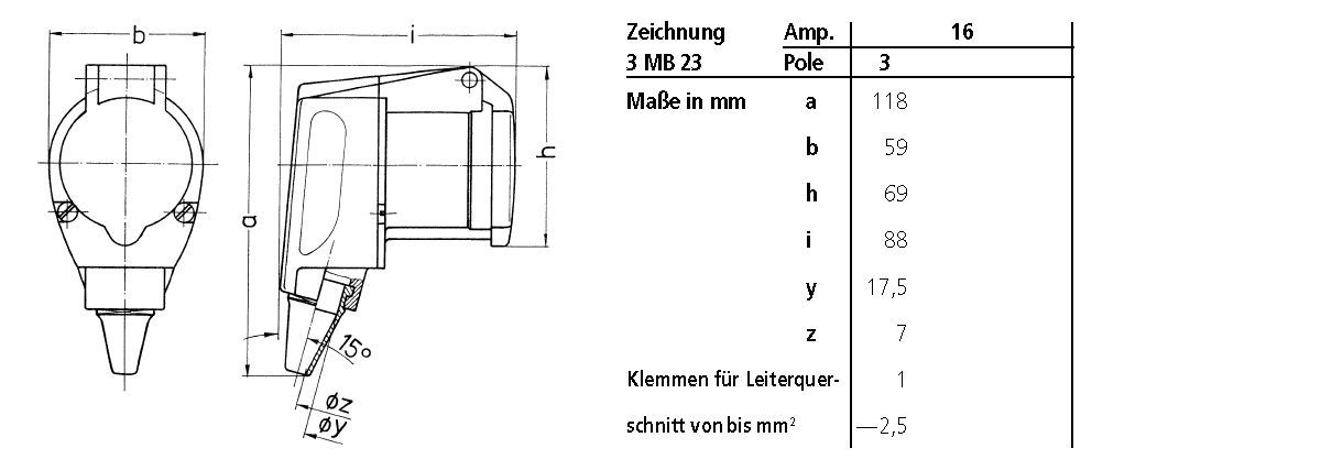 Mennekes 1438 CEE-Winkelkupplungsdose, 16A, 230V, 3-polig