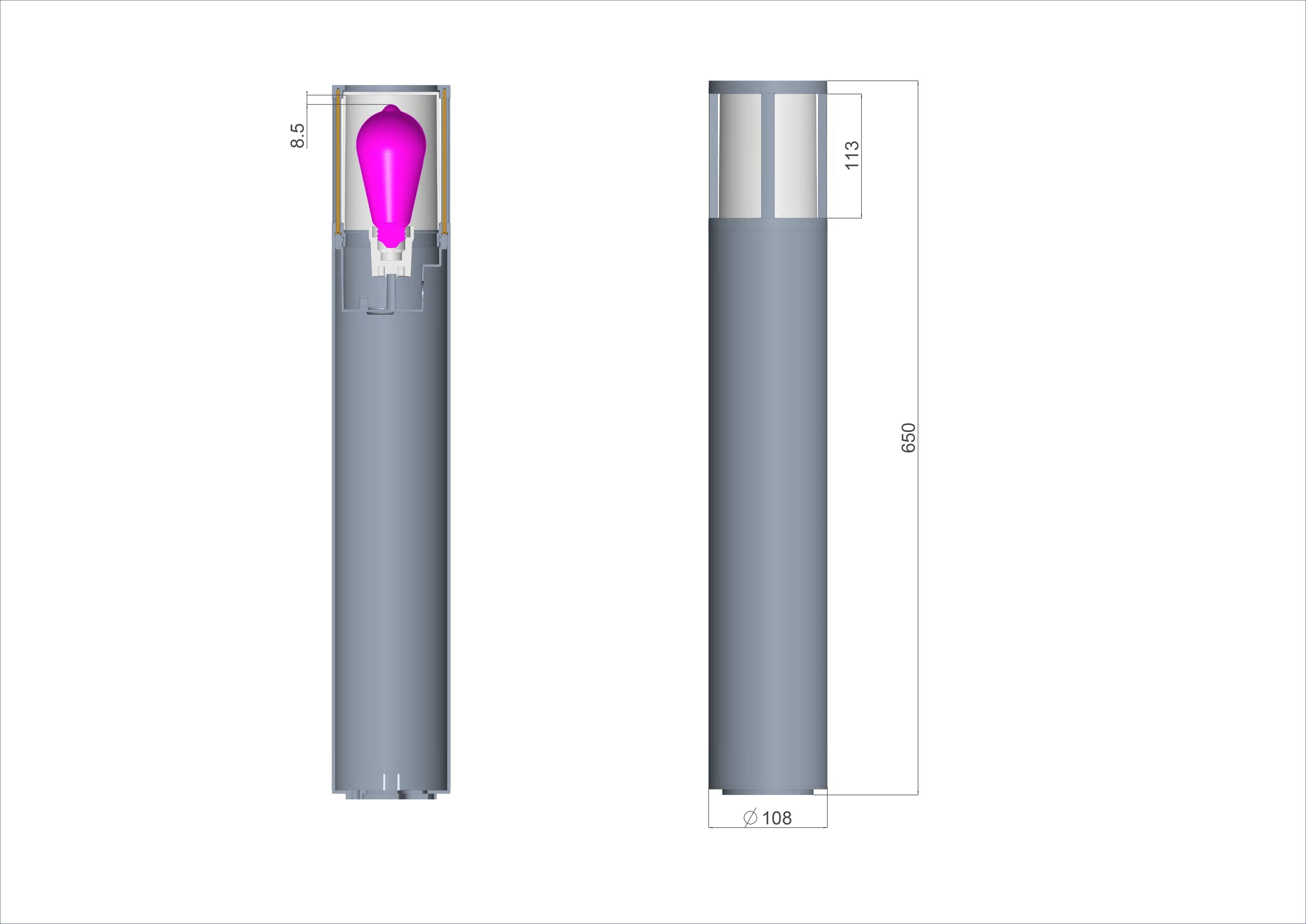 Deko-Light 730499 Pollerleuchte, Facado II rund getönt 650mm, 1x max 20 W, E27, 220-240 V/AC, 50 / 60 Hz, IP 65, dunkelgrau