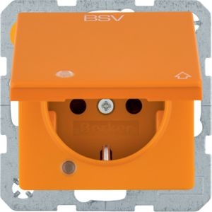 Berker 41516024 Schutzkontakt-Steckdose  mit Klappdeckel, Kontroll-LED, Aufdruck "BSV", erhöhtem Berührungsschutz und Schraub-Liftklemmen Q.x orange samt