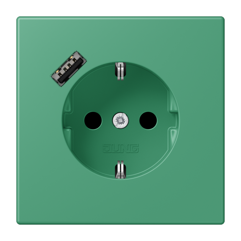 Jung LC152018A250 Schutzkontakt-Steckdose mit USB-Ladegerät Typ A, Safety+, Les Couleurs® 4320G, vert 59